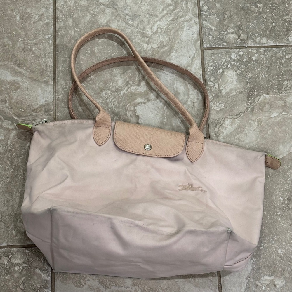 Longchamp Le Pliage Large Tote Bag Pink Nylon Leather Shoulder Bag Neon Trim